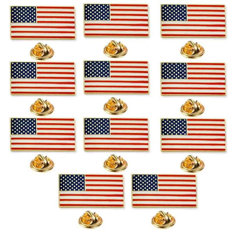 10 American Flag Lapel Pin Gold USA Pinback Tack United States Brooch Patriotic
