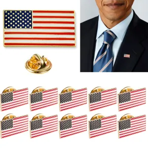 10 American Flag Lapel Pin Gold USA Pinback Tack United States Brooch Patriotic