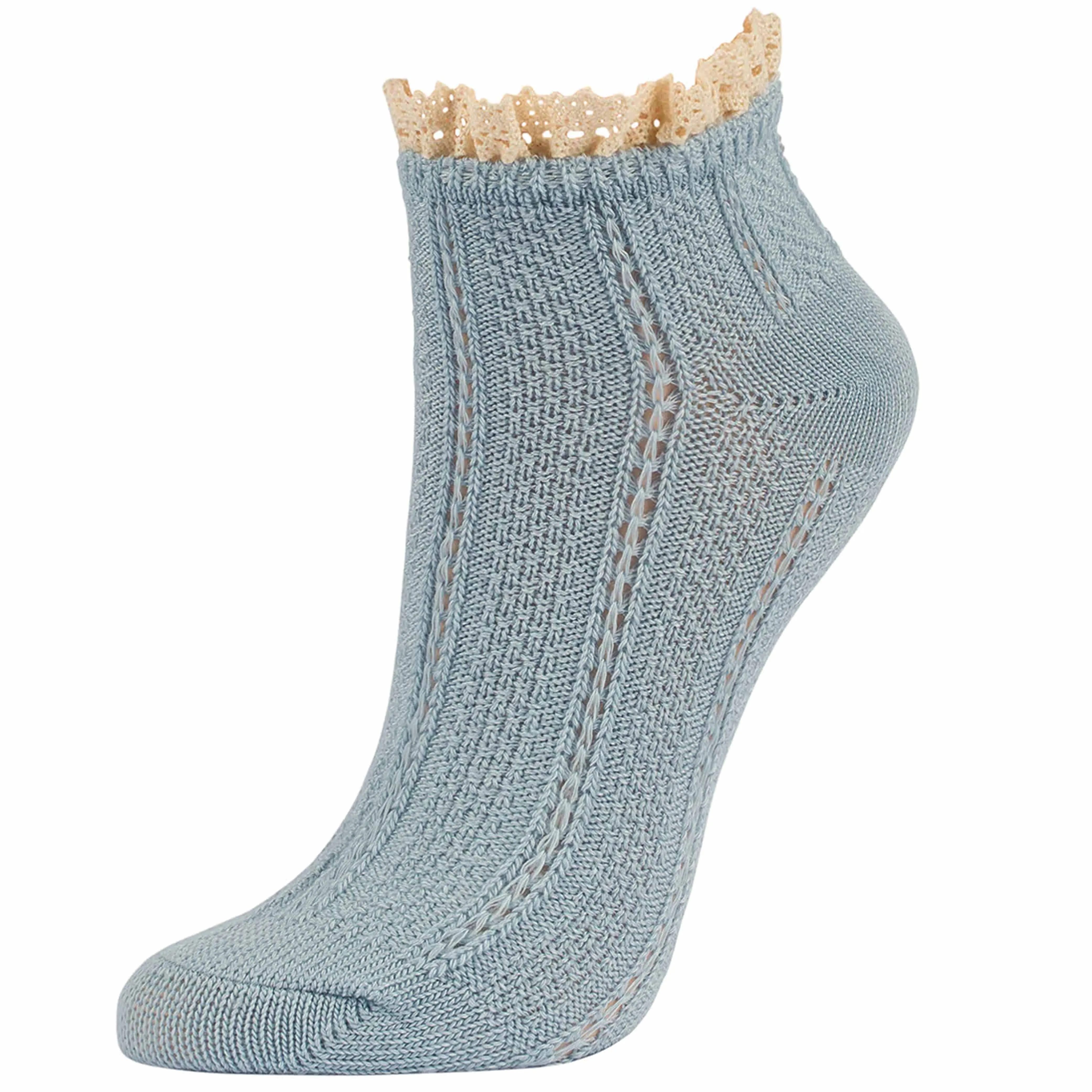 12 Pair Sexy Vintage Women Ruffle Ankle Socks Frilly Lace Trim Fancy Blue 9-11