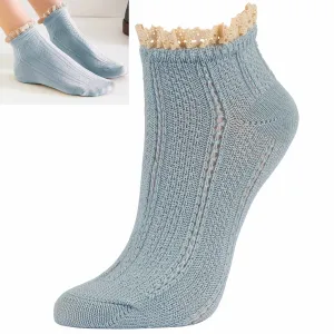 12 Pair Sexy Vintage Women Ruffle Ankle Socks Frilly Lace Trim Fancy Blue 9-11