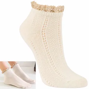 12 Pairs Sexy Ankle Socks Vintage Women Ruffle Trim Fancy Retro Lace Frilly 7-9