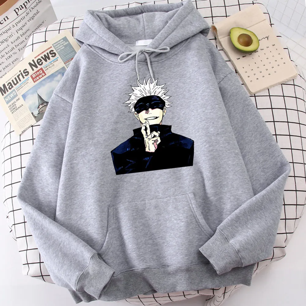 Anime Jujutsu Kaisen Gojo Satoru Print Men Clothing Casual Sweatshirts Crewneck Hoody