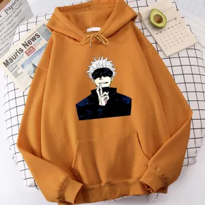 Anime Jujutsu Kaisen Gojo Satoru Print Men Clothing Casual Sweatshirts Crewneck Hoody