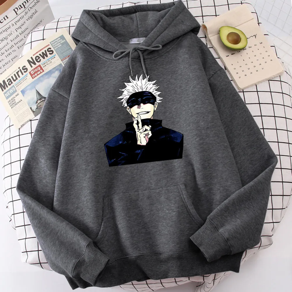 Anime Jujutsu Kaisen Gojo Satoru Print Men Clothing Casual Sweatshirts Crewneck Hoody