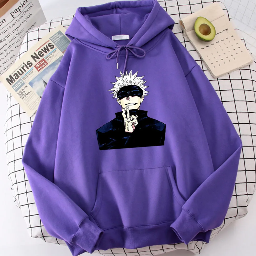 Anime Jujutsu Kaisen Gojo Satoru Print Men Clothing Casual Sweatshirts Crewneck Hoody
