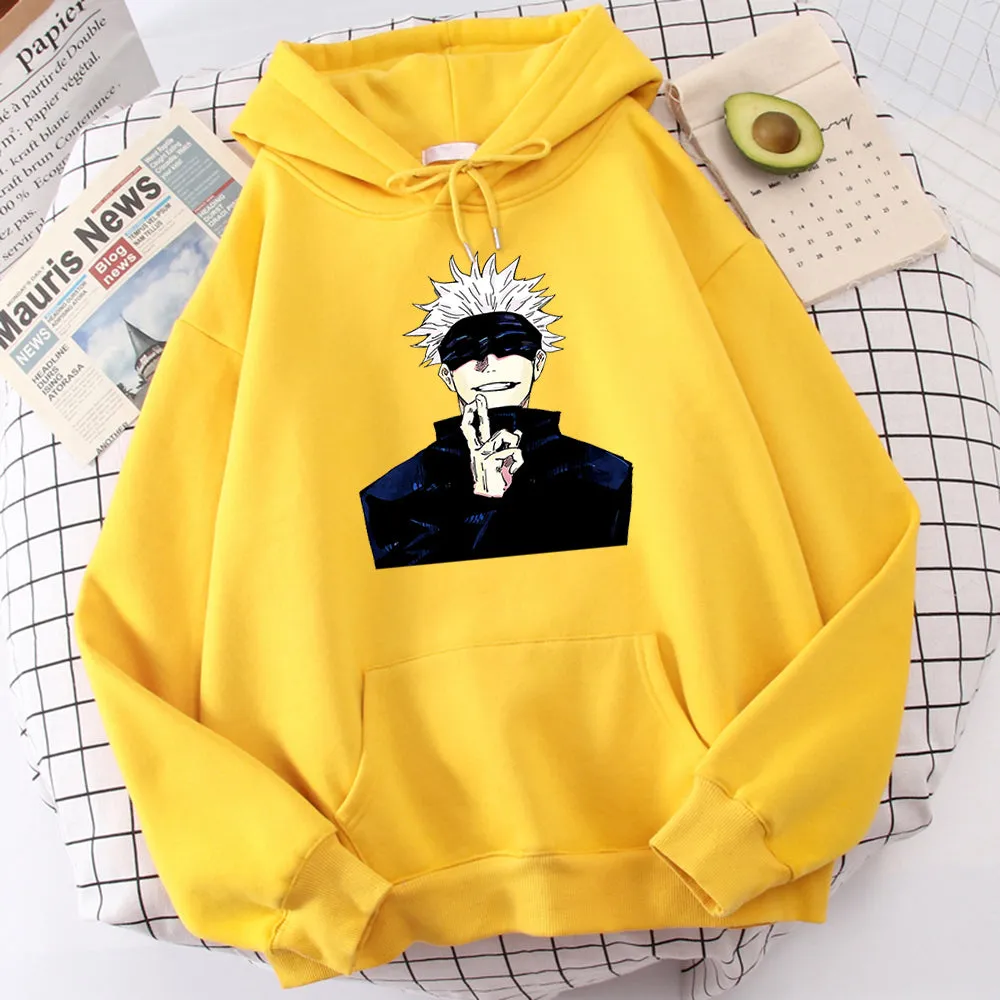 Anime Jujutsu Kaisen Gojo Satoru Print Men Clothing Casual Sweatshirts Crewneck Hoody