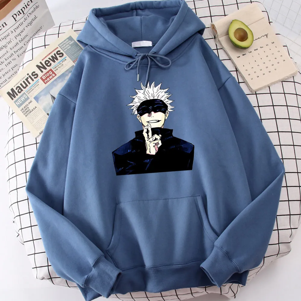 Anime Jujutsu Kaisen Gojo Satoru Print Men Clothing Casual Sweatshirts Crewneck Hoody