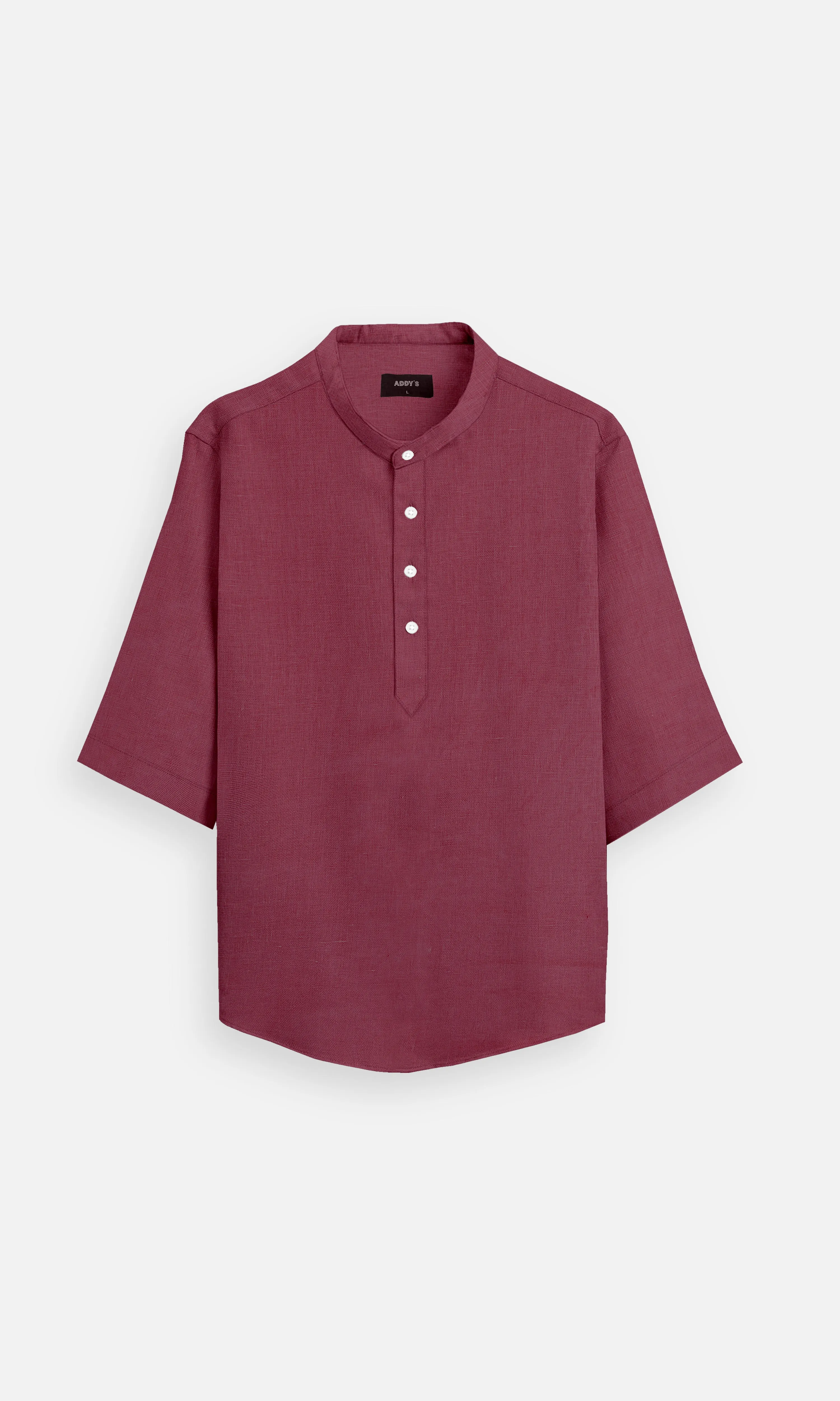 Blush Red Colour Plain Pure Linen Kurta Style Shirt - AddysForMen