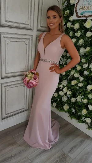 Leah Pink Beaded Belt Bridesmaids Dress