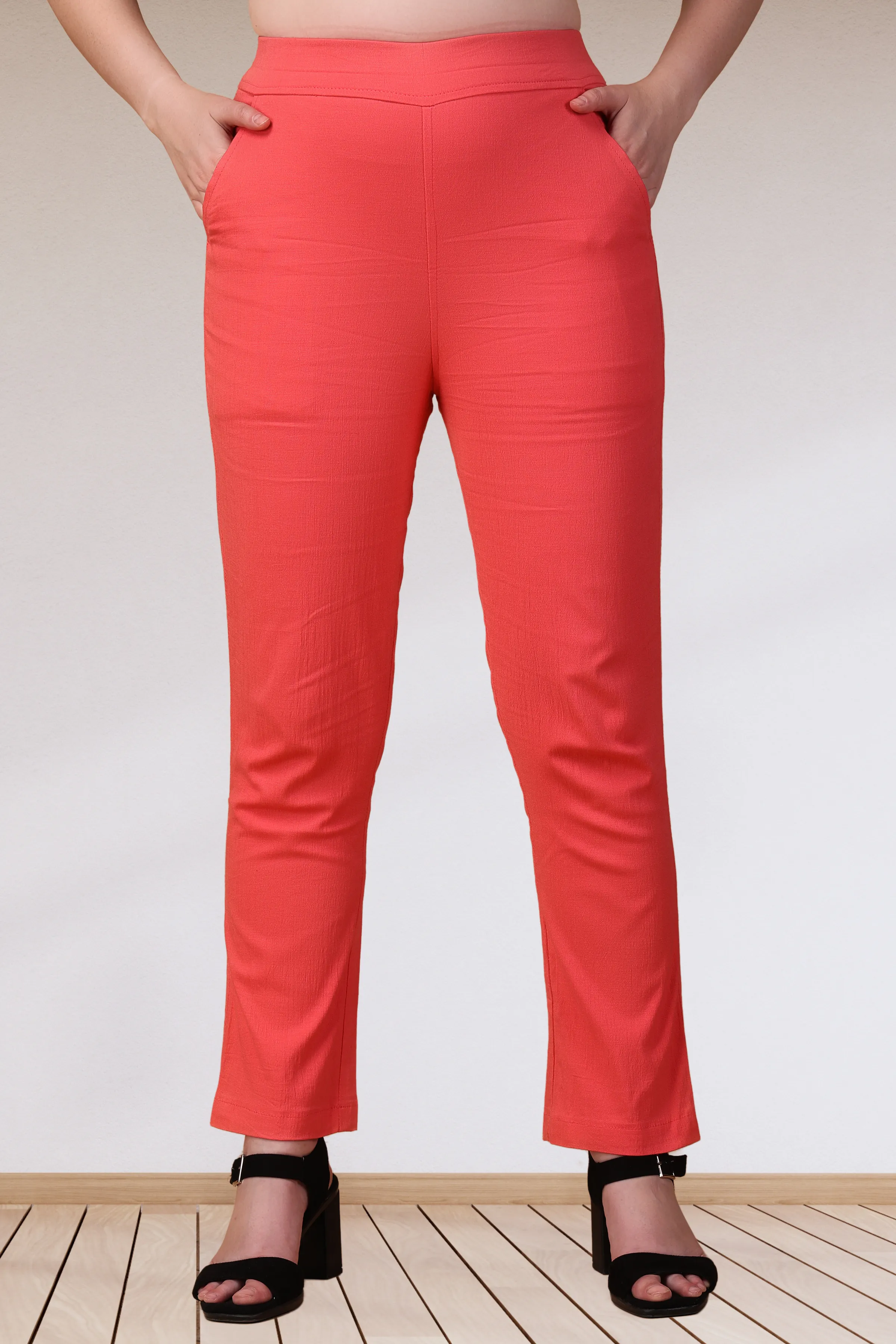 Rose Pink Lycra Slub Pants