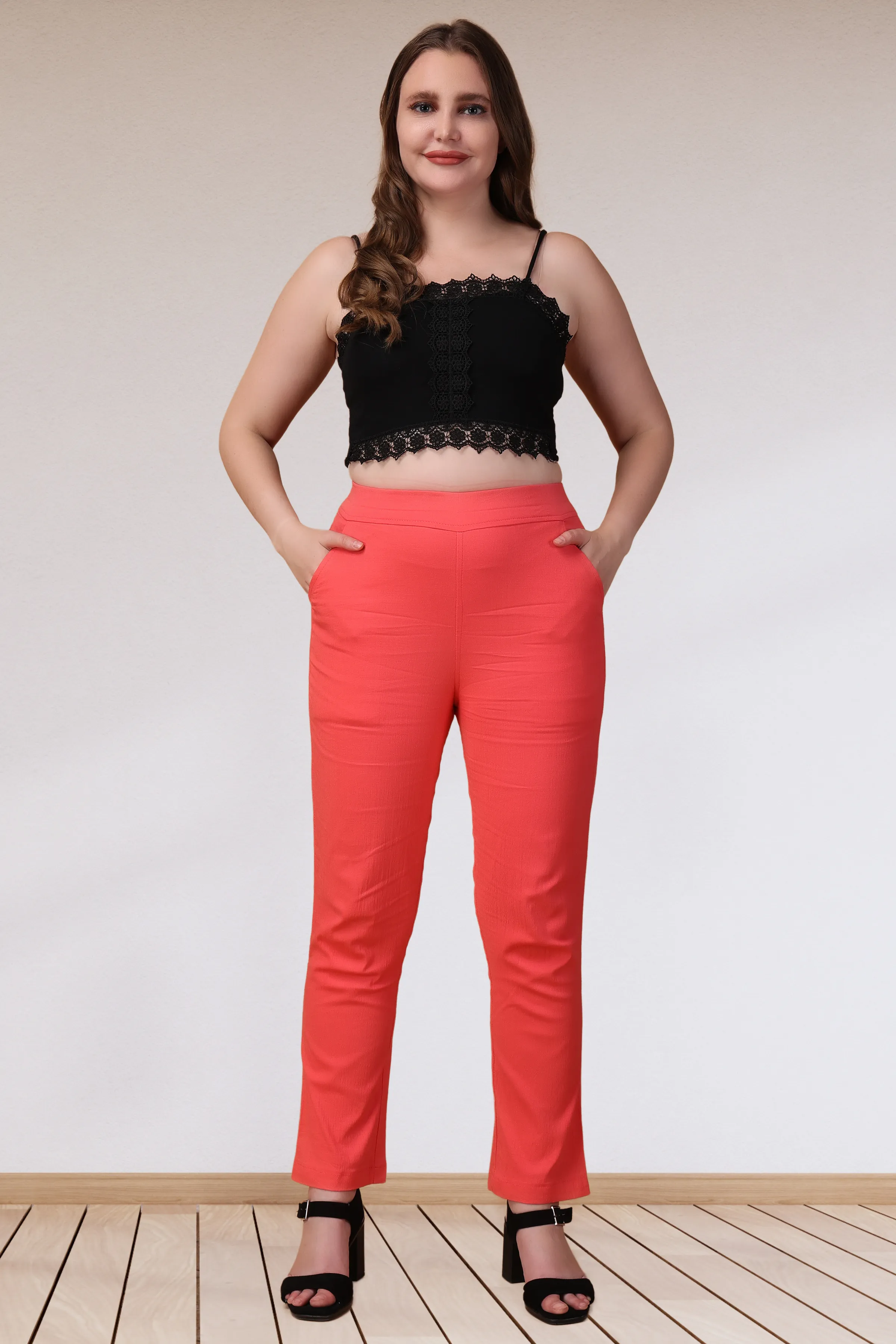 Rose Pink Lycra Slub Pants