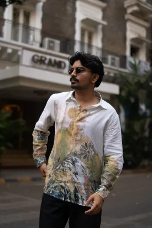 Stylish Mural Bloom Printed Pure Linen Shirt - AddysForMen