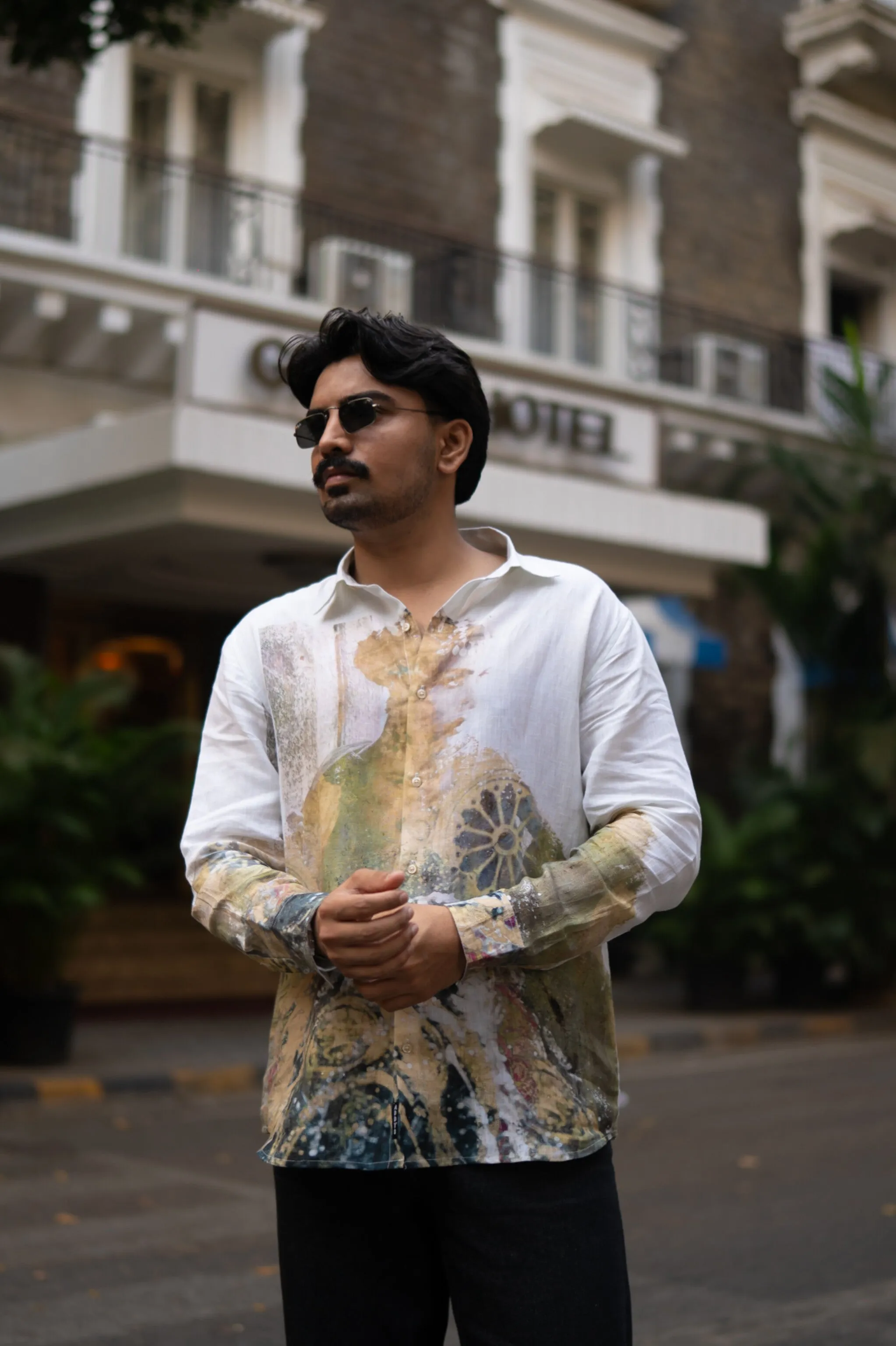 Stylish Mural Bloom Printed Pure Linen Shirt - AddysForMen