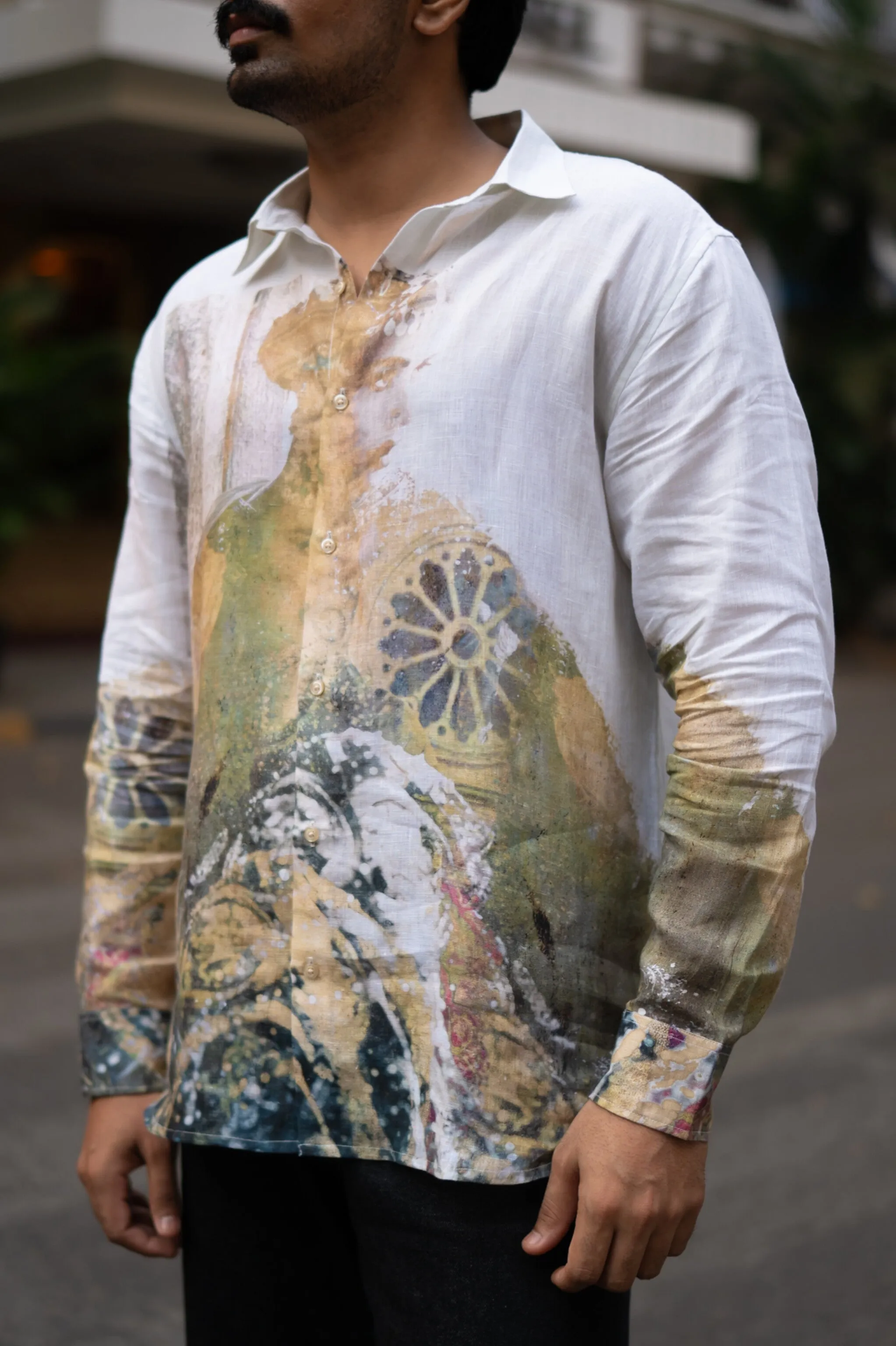 Stylish Mural Bloom Printed Pure Linen Shirt - AddysForMen