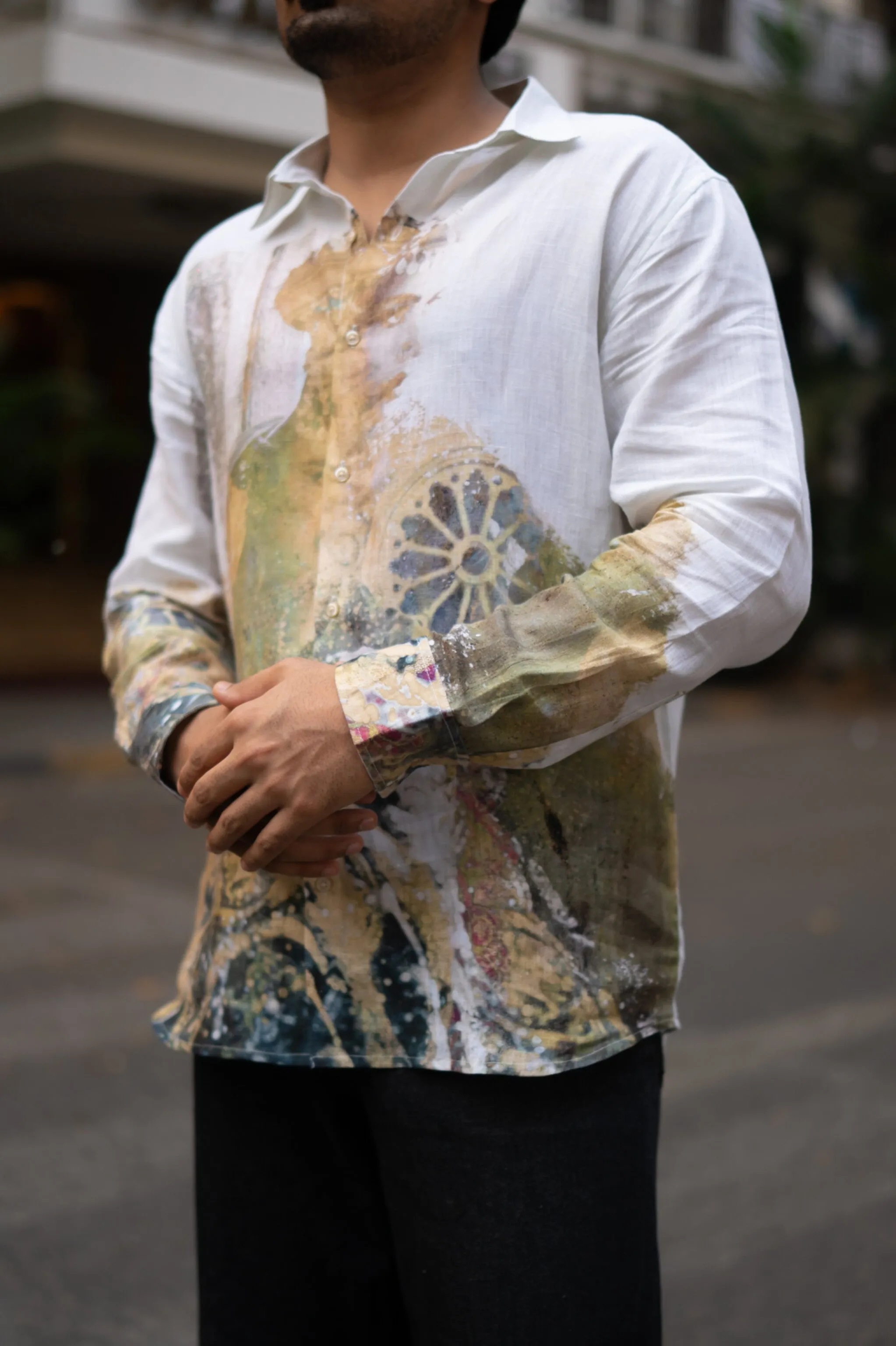 Stylish Mural Bloom Printed Pure Linen Shirt - AddysForMen