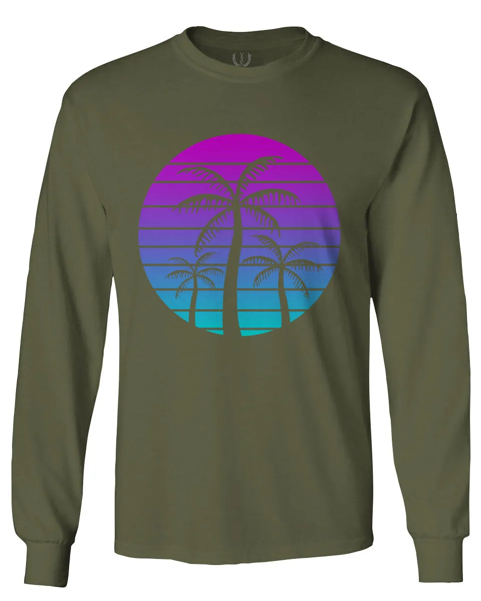 Vaporwave Palm Trees Aesthetics Art Beach surf Sunset mens Long sleeve t shirt